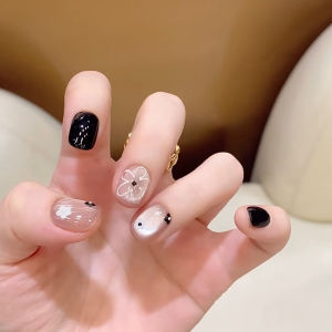 Hepburn Little Flower Pure Handmade Wearable Nails Hepburn Style Student Versatile Commuting Daily 10pcs Pure Transparent