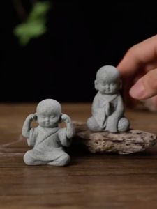 Tượng Đá Sa Thạch Tượng Chú Tiểu An Nhiên Tam Không Trang Trí Để Bàn Sân Vườn Cây Cảnh Tiểu Cảnh Bonsai