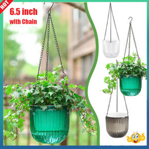 ⭐️【High Quality+In Stock】⭐️1 Pack Hanging Flowerpot Self Watering Hanging Planters Indoor Hanging Flower Pots 6.5 Inch Outdoor Hanging Plant Pot Basket Plant Hanger With 3Hooks Drainage Holes For Garden Home