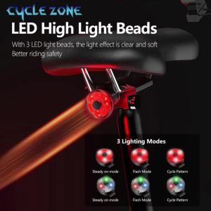 CYCLE ZONE | Đèn Hậu Xe Đạp Mini LED Đèn Hậu Type-C Có Thể Sạc Lại Cảnh Báo An Toàn Khi Đi Xe Ban Đêm Đèn Hậu Cho Phụ Kiện Đi Xe Đạp MTB IPX5 Chống Nước 3 Chế Độ