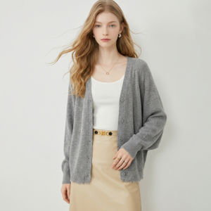 Tassel Loose Batwing Sleeve Soft Knitted Cardigan Gray