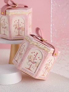 10Pcs Red Carousel Cardboard Gift Boxes Baby Shower Favors Packaging Boxes Kids Birthday Party Decoration Supplies