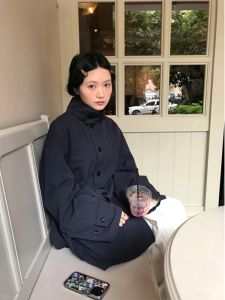 Fashionable Short Style Loose Fit Coat Stand Collar White Enhancing Autumn Outerwear Korean Version Casual Long Sleeve Jacket