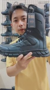Sepatu PDL Predator TNI Polri Brimob Security Satpam Kulit Sintetis Hitam Doff Ujung Besi VMESTE