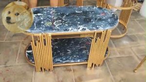 Bàn Trà Sofa Bàn Trà Mặt Đá Bầu Dục Chân Sắt Thanh Dọc Ống Sáo Hai Tầng Cafe Phòng Khách