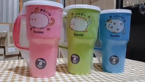 (24oz) Eskimo แก้วน้ำเก็บความเย็น แก้วน้ำพลาสติก มีหูหิ้ว มีช่องใส่หลอด ลายแมวอ้วน น่ารัก CM24YY