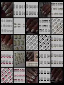 Medium Square Nail Tips Set Glossy/shiny White surface with Golden Black Red Silver white French Edge Press-On Fake Nails art