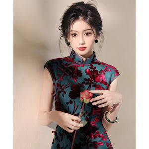 Vintage Elegant Velvet Qipao Dress