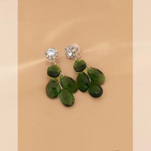 Elegant Green Teardrop Long Dangle Earrings Vintage Style Fashionable Personality Clip-Ons No Piercing Required Mosquito Coil Tray