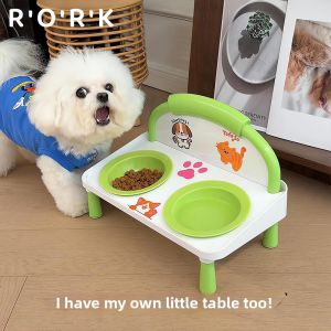 RORK | Anti-chin Blackening Elevated Dual Bowl for Pets Prevent Spills