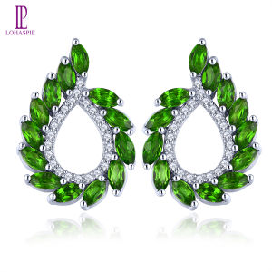 Lohaspie Jewelry Genuine 2.6 Carats Earring Silver 925 Original Natural Chrome Diopside Stud Earring Marquise Cut Gemstone Women Stud Earring Birthstone Jewelry