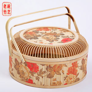 Retro Silk Printed Bamboo Gift Basket Cured Meat Fruit Peach Hotel Gift Packaging Family Storage Utility Shopping Basket