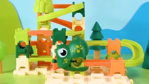 Mainan Anak Dinosaur Block Ejection Ball Track Dash Toys Balok Susun Dino Marble