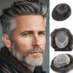 #4 Brown Toupee For Men Human Hairpiece Mono PU NPU Hairpiece Breathable Capillary Prosthesis Hair Unit Replacement System 8x10"