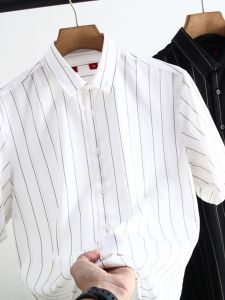 High-End Texture Color-Woven Stripe Short-Sleeve Shirt Casual Business Commute Mens Fashion Urban Style Breathable Cotton Summer Shirt