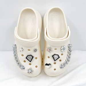 Black and White Crystal Studded Diamond Crocs Jibbitz Charms Shoe Buckle Detachable Metal Shoe Chain Decoration for Crocs