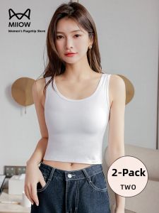 miiow | Pure Cotton Summer White Strap Vest Womens Outerwear Anti-Light Base Shirt Slim Fit Short Top Cat Person MiiOW Brand