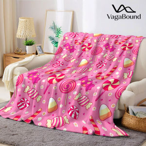 BILIBILI | Pink Cartoon Candy Ditsy Flannel Blanket Warm Soft Halloween Christmas Decorative Couch Warm Cozy All-Season Gift