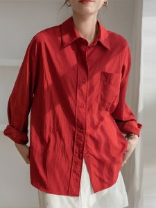 NOOK Silk Long Sleeve Shirt Women Casual Loose Polo Collar Sun Protection Outerwear Thin Spring Summer Fashion Design