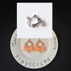 Cute Bean Butterfly Knot Orange Plaid Earrings Girls Heart Adorable Fashion Jewelry Handmade Embellishment for Women