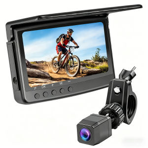 Bike Rear View Camera 5" 1080P HD Mirror Screen Wide Angle Night Vision Adjustable Bracket for Mountain Road Bicycle Handlebar
