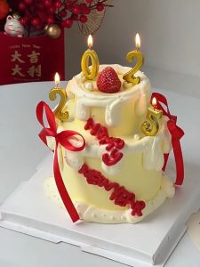 Golden Foil Numbered Birthday Cake Candles 0-9 with Happy New Year 2026 Theme - Elegant Party Decorations