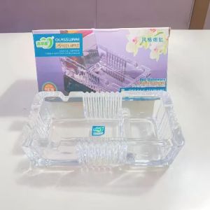 Gạt Tàn Thuỷ Tinh Cao Cấp Glass Ashtray Kiểu Dáng 2 Ngăn Chữ Nhật Tiện Lợi GT06