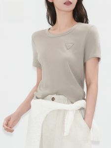 MiiOW | เสื้อยืดแขนสั้นผ้าฝ้ายลินินสีเทาสำหรับผู้หญิงในช่วงฤดูร้อน เสื้อเชิ้ตแขนสั้นทรงหลวม ปกโปโล ทรงหลวม เสื้อเชิ้ตแขนสั้น