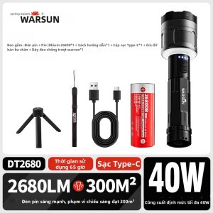 WARSUN | Đèn Pin Sạc Mạnh Có Thể Giữ Tay Tầm Chiếu Xa