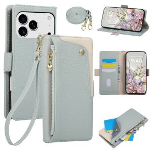 szhaiyu | Lanyard Card Slots Zipper PU Leather Wallet Case Flip Phone Case for IPhone 17E 11 12 13 14 15 16 Plus 17 18 Pro Max Purse Cover