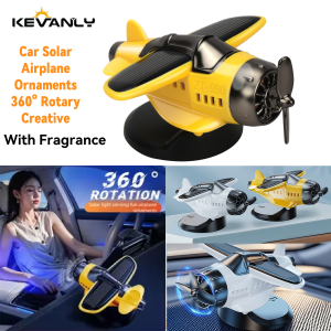 1x Solar Energy Powered Fighter Airplane Design Car Ornament Rotating Propeller Auto Interior Decoration Solar Aircraft Model