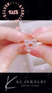 KC Jewelry Elegante 925 Silver Plated Faux Diamond Bow Knot Adjustable Ring