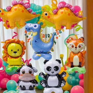 YESPERY 60CM 3D Standing Animal Balloon Lion Elephant Panda Dinosaur Aluminum Foil Balloon Birthday Forest Theme Party Decor Baby Shower