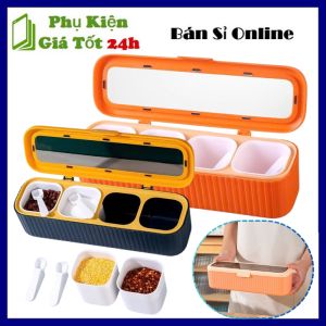 Hộp Đựng Gia Vị 4 Ngăn Có Nắp Đậy Kèm Muỗng Thiết Kế Thông Minh Mặt Nắp Trong Nhìn Được Bên Trong Chất Liệu Nhựa Tốt - Lọ  Hũ Gia Vị Nhiều Ngăn Tiện Lợi