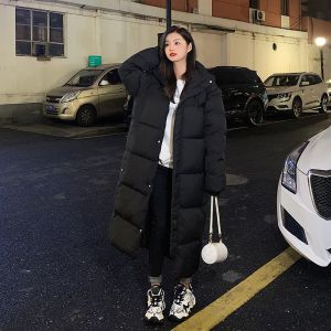 เสื้อแจ็คเก็ตผ้าฝ้ายหนาสำหรับผู้หญิง ทรงหลวม แขนยาว ปกตั้ง ซิป ฤดูใบไม้ร่วง/ฤดูหนาว 2022 แฟชั่นเกาหลี แจ็คเก็ตผ้าฝ้ายแบบยาวคลุมเข่า