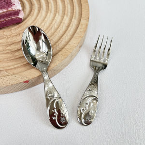 Short-Handled 304 Stainless Steel Training Fork for Babies Cute Noodle Fork Child Dinnerware Set Baby Complementary Food Utensils