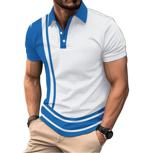 Summer New Mens 3D Casual Printed Waffle T-shirt Mens Print Short Sleeve