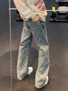 กางเกงยีนส์ทรงหลวมสำหรับผู้ชาย ทรงวินเทจ ทรงขาบาน ทรงหลวม กางเกงขายาวทรงวินเทจ สไตล์อเมริกัน เทรนด์ฤดูใบไม้ผลิและฤดูใบไม้ร่วง