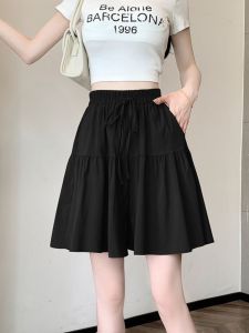 Ice Silk Pleated Skirt Womens Summer High Waist Slim Looking Covering Cropped Pants Fashion Tape Easiest for Match A- line Pleated Skirt Pants