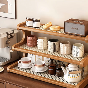 🇸🇬 3-Tier Wooden Mug Holder Countertop / Teapot Holder/ Coffee Cup Holder Mug Display Coffee Mug Organizer Mug Rack for Coffee Station Organizer Mug Shelf for Cabinet for Kitchen HomeNatural