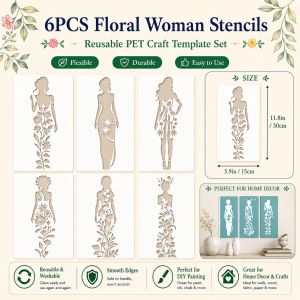 6pcs Elegant Women-Themed Painting StencilsReusable Floral & Figure DesignsPET Canvas Templates for Home Wall ArtDIY Crafts