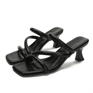 Roman Style High Heel Sandals Womens Outdoor Wear Brown New Style Buckle Sandals Popular New Model 34 Size Comfortable Shoes