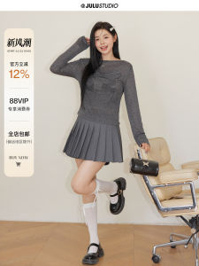 plus Size Set with Micro Transparent Polka Dot Top And Pleated Skirt from Jushu Studio for Plump Women Butterfly Knot Design