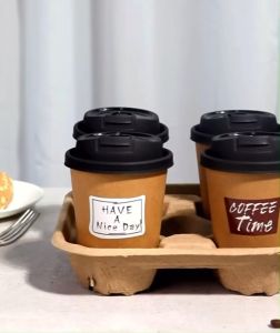 100pcs /Biodegradable 2cups/4cups Takeout Tray for milktea and coffee