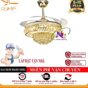 Đèn quạt trần tân cổ điển - Đèn quạt trần pha lê - Quạt trần giấu cánh Qvifa-87 lắp phòng bếp nhà thờ nhà hàng