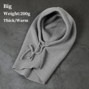 2024 Winter Thick Warm Big Balaclava Hats for Men Women  Knitted Hooded Caps Outdoor Drawstring Hats  Neck Collar Beanies Cap