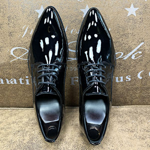 Glossy Soft Surface Mens Shoes Pointed Toe Casual Business Office Increased Height Leather Shoes Breathable British Style
