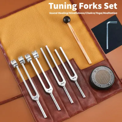Resonance Sound Healing Tuning Forks Set 6PC-128Hz 136.1Hz 256Hz 384Hz with Activator for Stress Relief Relaxation & Chakra