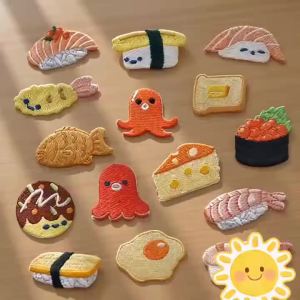 DUTRIEUX | 3-15Pcs Cute Japanese Food Iron On Embroidery Patches Set Kawaii Sushi Octopus Egg Toast Applique DIY Clothing Repair Decor
