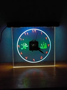 Jam Dinding Akrilik LED berwarna lafaz ALLAH MUHAMMAD new